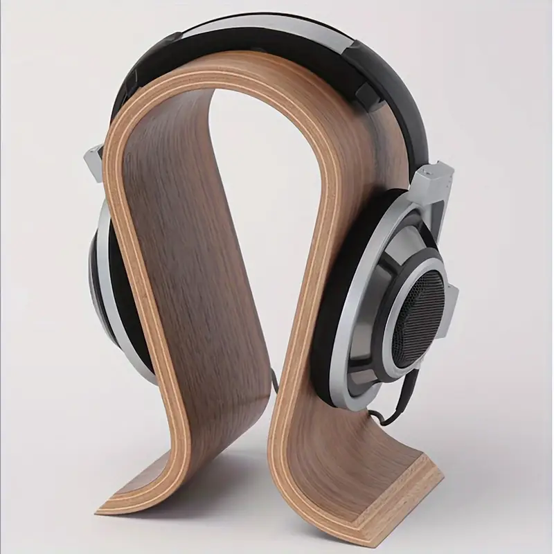 Walnut Wood U-Shape Headphone Stand – Wooden Desktop Display Holder