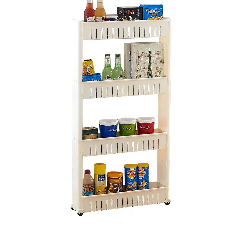 4-Layer Slim Slide Out Kitchen Trolley Rack Storage Shelf Organiser on Wheels