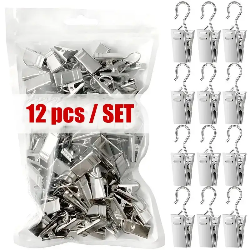12pcs Drapes Metal Sprung Curtain Alligator Clips Sawtooth with Hook