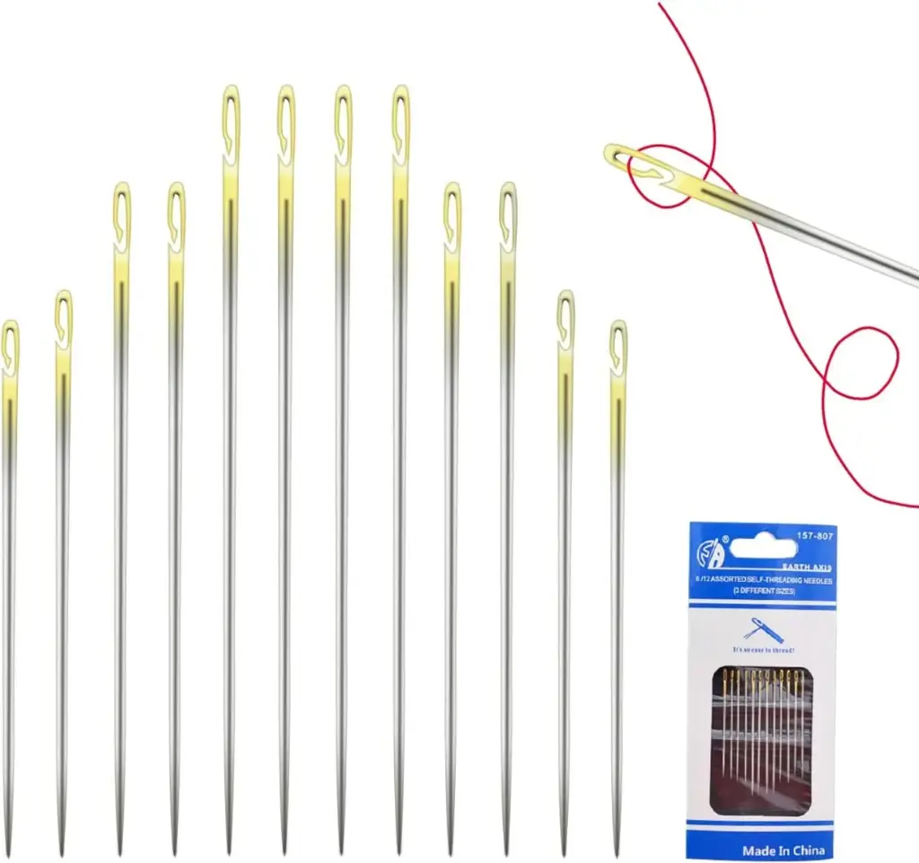 12pcs/Set Self Threading Elderly Blind Side Big Hole Stainless Steel Needles Sewing Needles