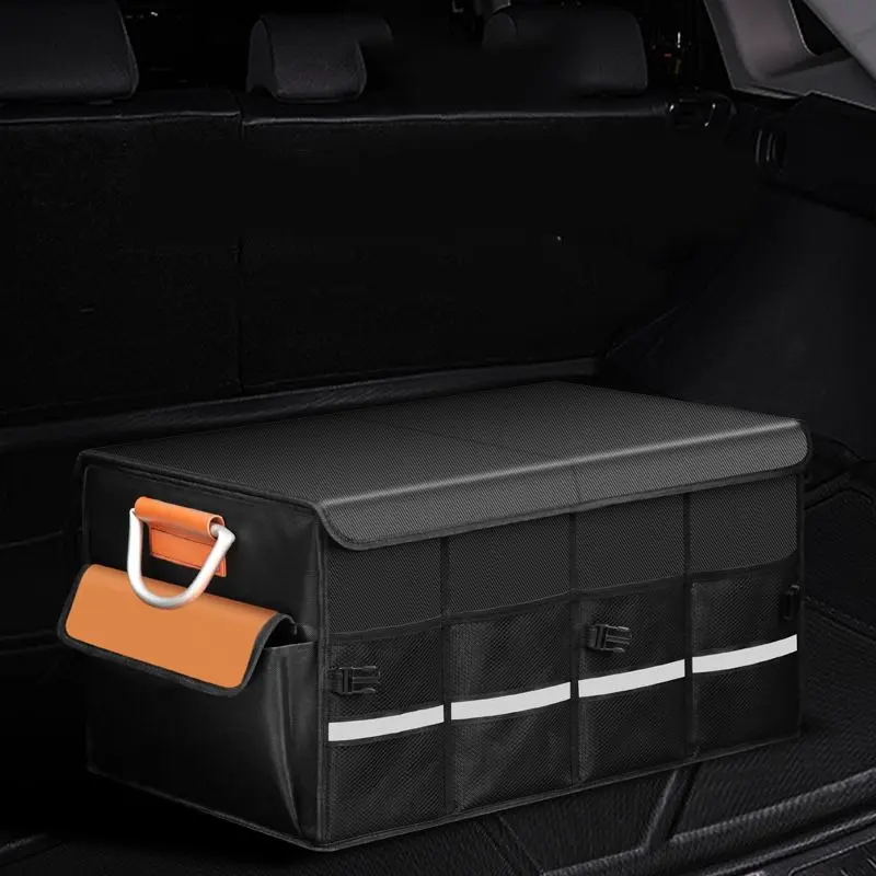 46L Foldable Trunk Organizer with Cover Aluminum Alloy Handle & Reflective Strip